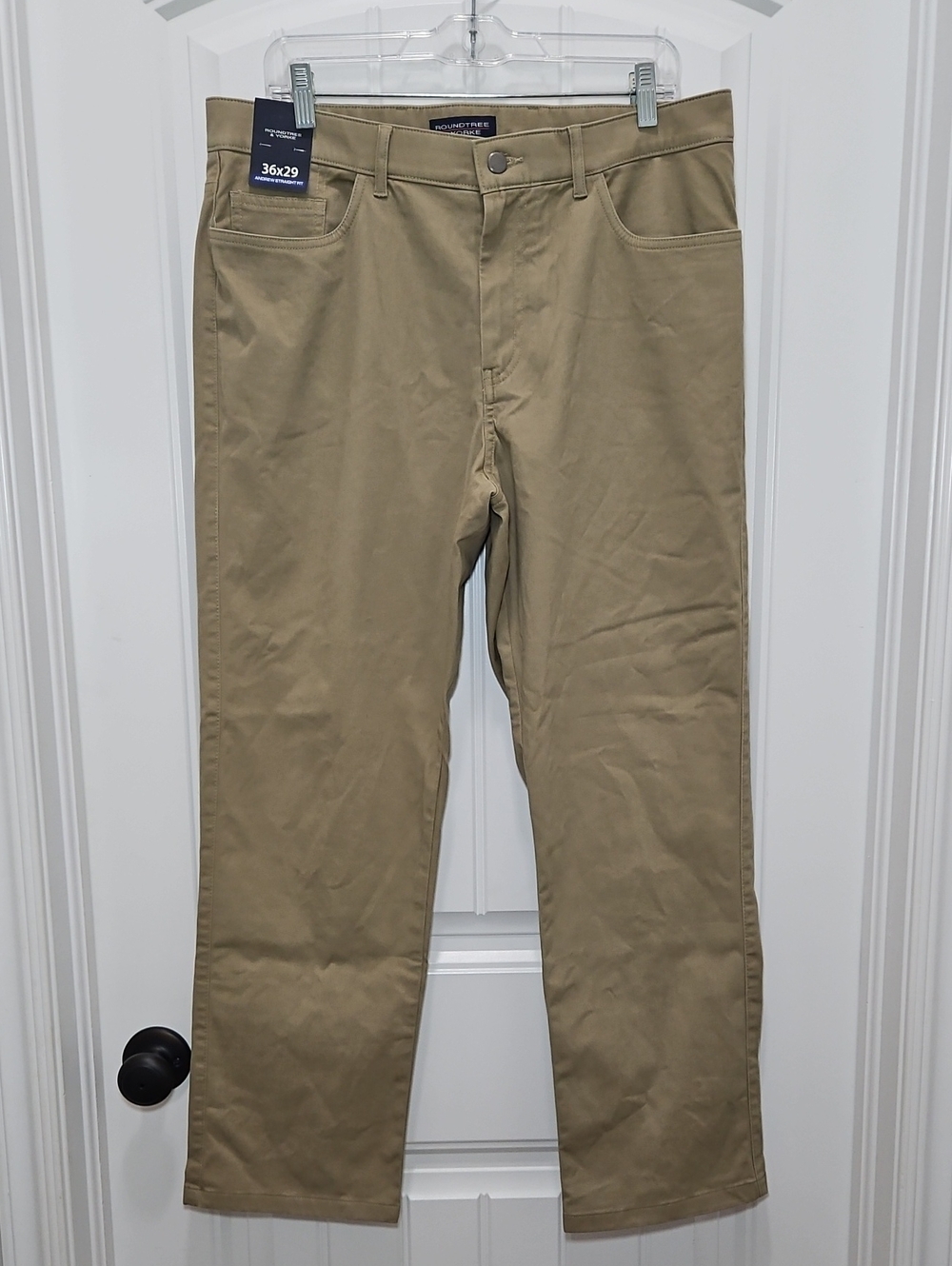 Roundtree & Yorke Andrew Straight Fit Tan Chino Pants New 36x29